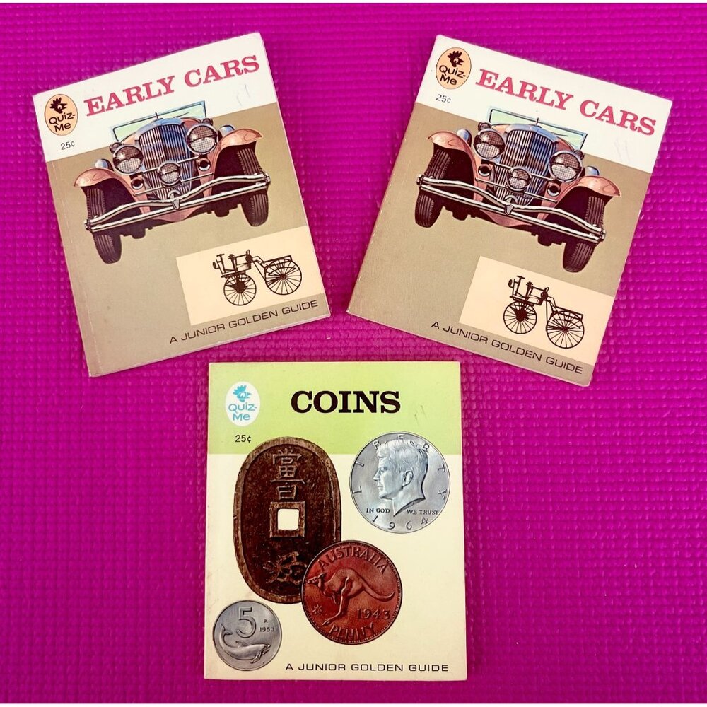 Vintage 1960s Junior Golden Guides Lot of 3 – Coins & 2x Early Cars – Golden Pre